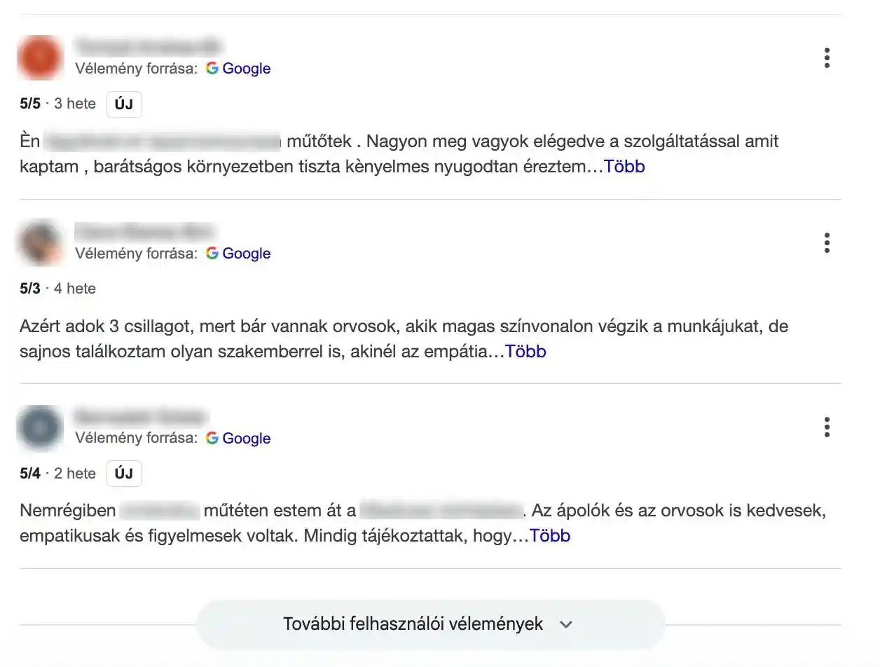 Egy képernyőkép a lokális Google Business Profile vélemény funkciójáról.