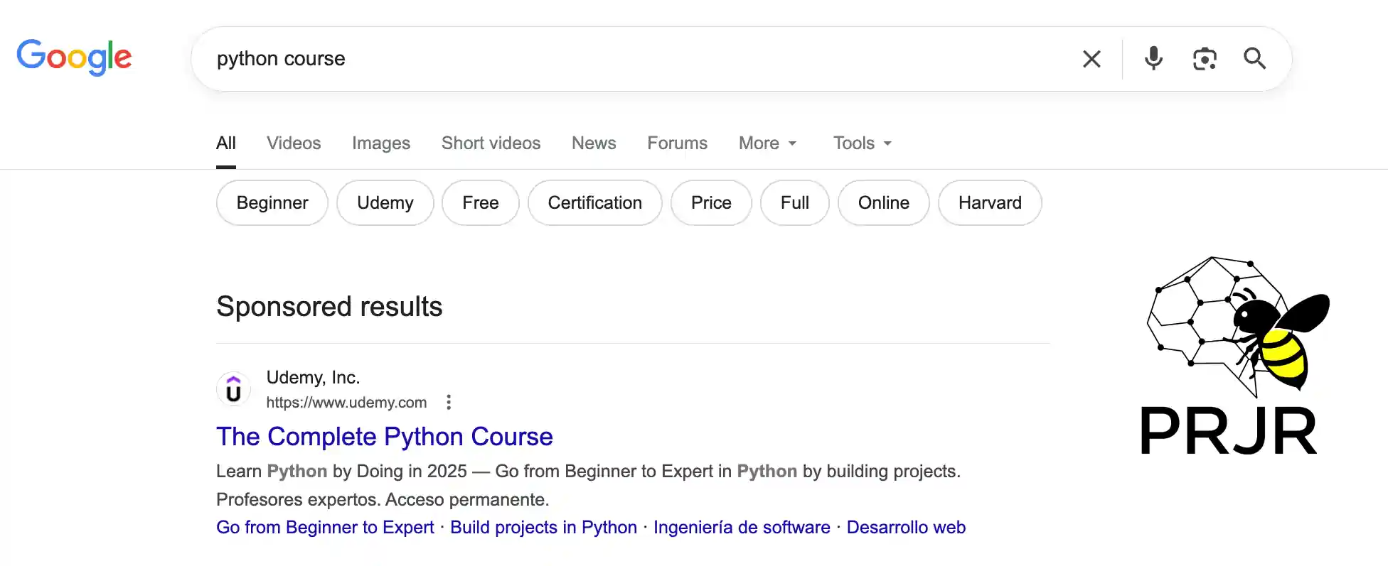 Mi az a Google Ads? Erra a választ a képen láthatjuk, amin egy Google kereső (Search) hirdetés látható, a Google találati listáján.